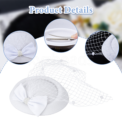 Bowknot Wool Felt Fascinators Pillbox Hat with Iron Alligator Hair Clips LS-MRMJ-WH0077-113A-1
