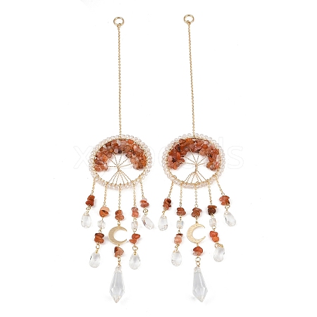 Wire Wrapped Natural Red Agate Chip Tree of Life Window Hanging Prism Ornaments HJEW-TA00283-02-1