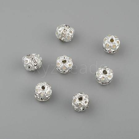 Silver Color Plated Brass Rhinestone Beads RSB229-01-1