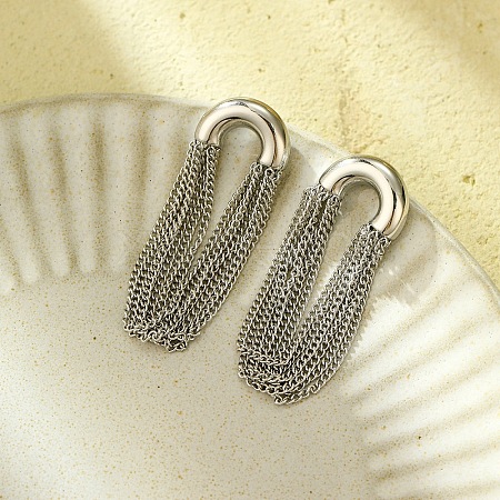 304 Stainless Steel Tassel Chain Stud Earrings for Women EJEW-U023-07P-1