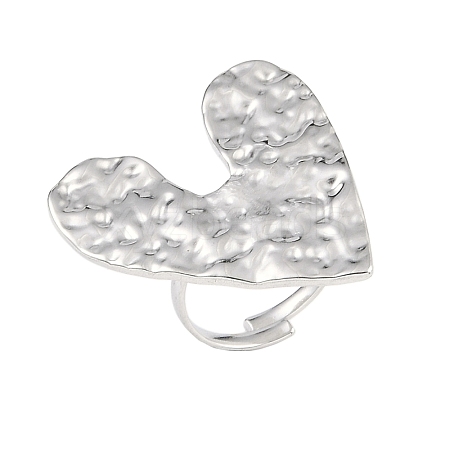Textured Heart 304 Stainless Steel Adjustable Rings for Women RJEW-H231-02P-1