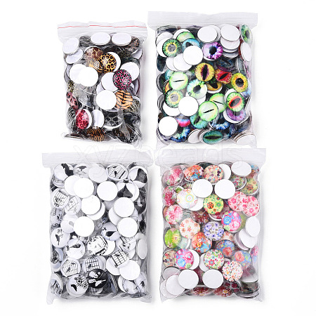 Mixed Pattern Half Round/Dome Printed Glass Cabochons GLAA-T029-16E-1