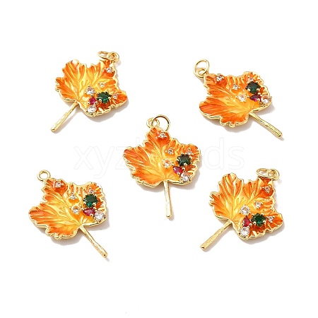 Autumn Theme Rack Plating Brass Micro Pave Cubic Zirconia Pendants X-KK-M230-19G-1