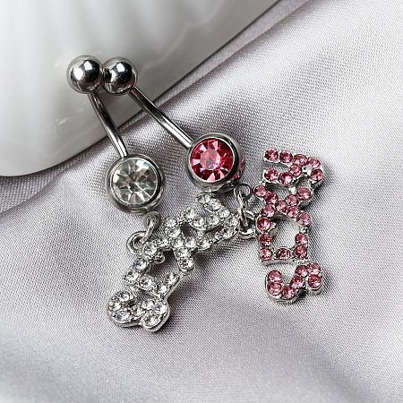 316L Surgical Stainless Steel Rhinestone Word Sexy Dangle Bell Rings WGB0917-02-1