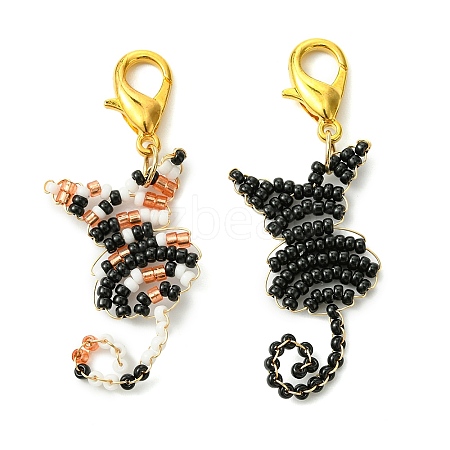 2Pcs 2 Colors Cat Glass Seed Beads Loom Pattern Pendant Decoration HJEW-JM02628-1