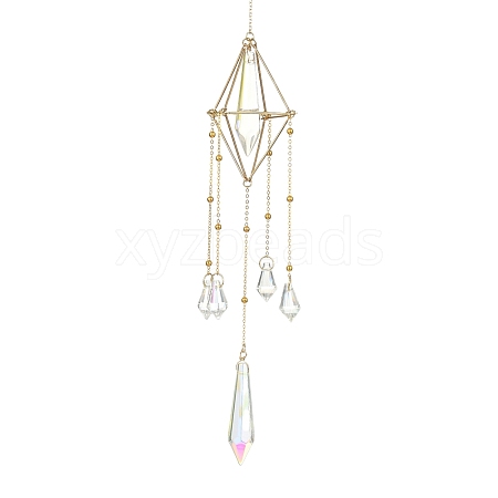 Glass Bullet with Brass Chains Hanging Pendant Decorations HJEW-JM01299-1