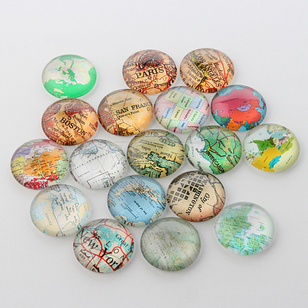 Mixed Map Printed Dome Glass Cabochons GGLA-A002-25mm-MM-1
