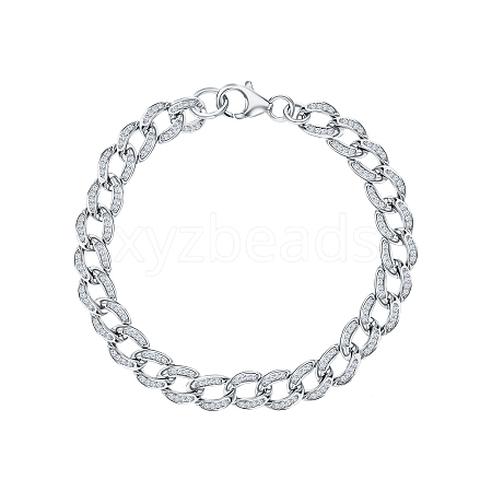Rhodium Plated 925 Sterling Silver Micro Pave Clear Cubic Zirconia Twisted Chain Bracelets for Women AP7597-2-1