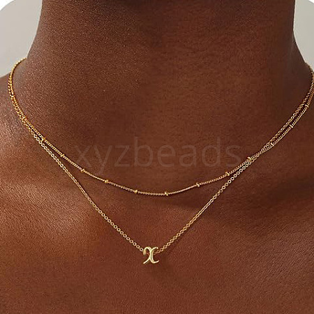 Brass Double Layer Small Letter Pendant Necklaces for Women WG025FC-28-1