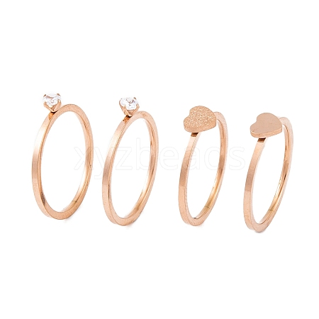 Heart 304 Stainless Steel Finger Ring Set for Women RJEW-C086-30-RG-1