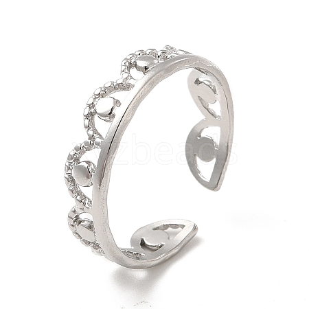 Non-Tarnish 304 Stainless Steel Crown Open Cuff Ring for Women RJEW-E066-08P-1