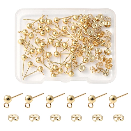 40Pcs 304 Stainless Steel Ball Post Stud Earring Findings STAS-FS0001-76G-1