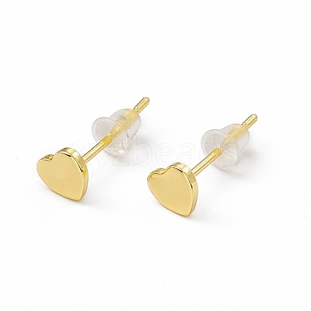 Brass Tiny Heart Stud Earrings for Women EJEW-P211-01G-1
