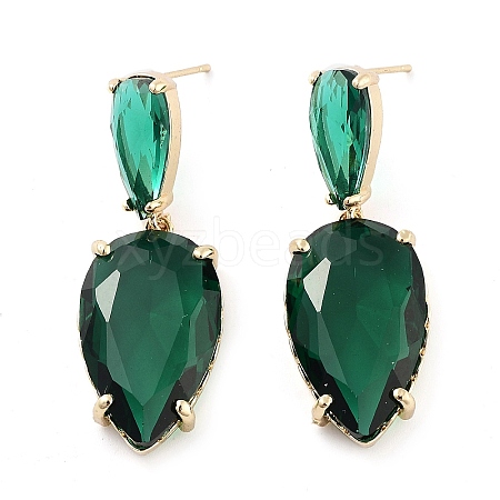 Glass Teardrop Dangle Stud Earrings EJEW-Q800-16D-KCG-1