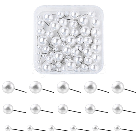 60Pcs 3 Size Grade A Plastic Imitation Pearl Stud Earrings for Women EJEW-YW0001-09-1