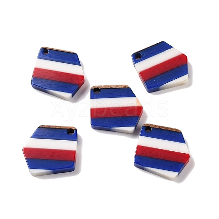 Independence Day Opaque Striped Resin & Walnut Wood Pendants RESI-U010-01B-1