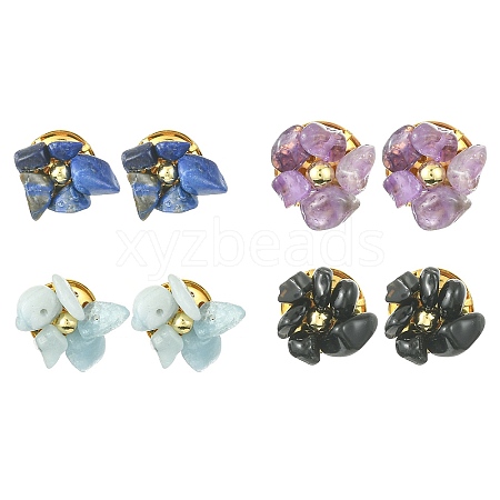 Natural Mixed Gemstone Chips Beaded Flower Stud Earrings EJEW-JE05282-1