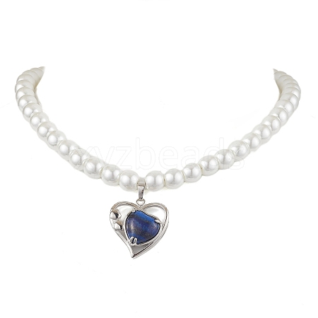 Natural Lapis Lazuli Heart Pendant Necklaces NJEW-JN04951-1