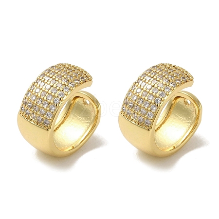 Rack Plating Brass Micro Pave Clear Cubic Zirconia Ring Cuff Earrings for Women EJEW-P280-12G-1