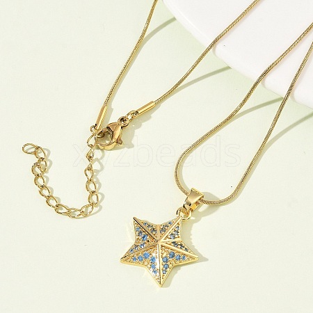 304 Stainless Steel Micro Pave Sky Blue Cubic Zirconia Pendant Necklaces for Women LS-NJEW-Z103-01G-02-1