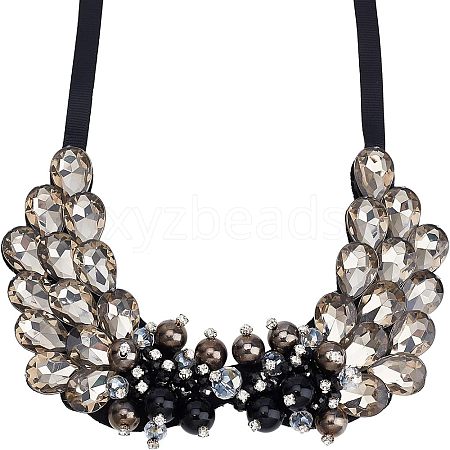 Vintage Black Diamond & Crystal Rhinestone Layers Bib DIY-WH0321-06-1