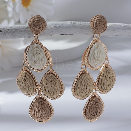 Teardrop Alloy Raffia Dangle Stud Earrings FS-WG86BCE-07-1