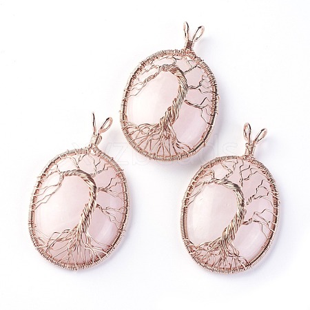 Natural Rose Quartz Big Pendants G-G771-C03-1