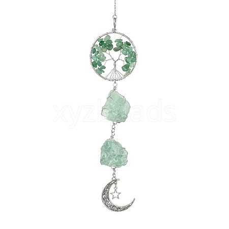 Tree of Life Natural Green Aventurine Pendant Decorations HJEW-JM01855-03-1