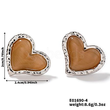 Natural Stone Cat Eye Heart-shaped Stud Earrings GI3370-3-1