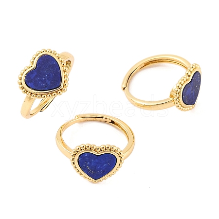 Heart Natural Lapis Lazuli Adjustable Rings RJEW-Q817-05G-02-1