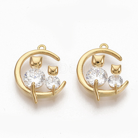 Brass Clear Cubic Zirconia Kitten Pendants ZIRC-Q021-013G-NF-1