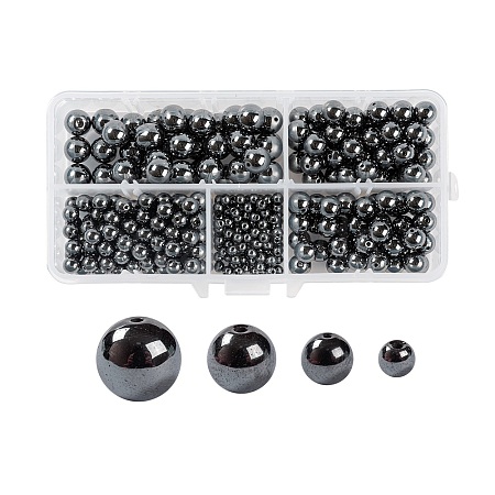 340Pcs 4 Sizes Non-Magnetic Synthetic Hematite Beads Strands G-LS0001-16-1