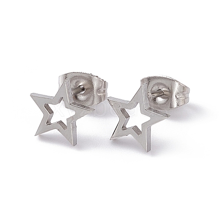 Non-Tarnish 304 Stainless Steel Tiny Hollow Out Star Stud Earrings for Women STAS-A065-01P-1