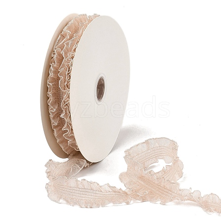 20 Yards Polyester Pleated Elastic Lace Trim SRIB-M015-01F-1