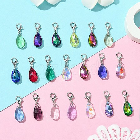 Glass Teardrop Pendant Decoration HJEW-JM02949-1