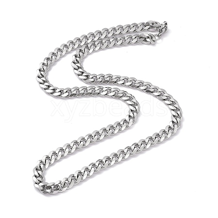 201 Stainless Steel Cuban Link Chain Necklace with 304 Stainless Steel Clasps for Men Women NJEW-M194-01D-P-1