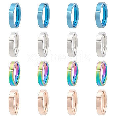 BENECREAT 16Pcs 4 Colors 201 Stainless Steel Plain Band Rings Set for Women RJEW-BC0001-02-1