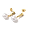 Rack Plating Brass Micro Pave Clear Cubic Zirconia & ABS Plastic Pearl Dangle StudEarrings for Women EJEW-G403-07G-2