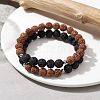 Natural Lava Rock & Wooden Round Beaded Stretch Bracelet BJEW-JB10075-03-2