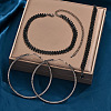Alloy with Jet Rhinestone Chain Necklace & Hoop Earring & Bracelet FS-WG9D127-02-3