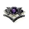 Gothic Purple Crystal Ring with Triple Moon Goddess - Black Diamond Jewelry for Women ST2578231-1