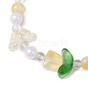 Tulip & Butterfly & Round Two Tone Glass Imitation Jade Beaded Stretch Bracelets for Women BJEW-JB10686-4