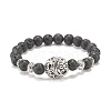 Natural Lava Rock Stretch Bracelet with Alloy Leaf Beads BJEW-JB08041-1