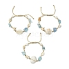 3Pcs Natural Shell & Quartz & Aquamarine Braided Bead Bracelets for Women BJEW-TA00576-1