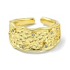 Textured Brass with Cubic Zirconia Open Cuff Ring RJEW-B051-10G-2