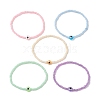 5Pcs 5 Colors Evil Eye Resin & Glass Seed Beaded Stretch Bracelet Sets BJEW-JB10477-1