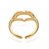 Ion Plating(IP) Rack Plating 304 Stainless Steel Heart Gesture Open Cuff Ring for Women RJEW-S405-260G-3