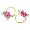 Woven Glass Leaf Huggie Hoop Earring EJEW-MZ00235-04-4