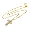 Brass Clear Cubic Zirconia Cross Pendant Twisted Chain Necklaces NJEW-R100-04G-2