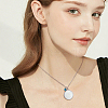 Stainless Steel Pave Natural White Shell Flat Round Magnetic Locket Pendant Necklaces for Women NJEW-NB00013-5